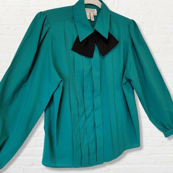 Vintage Justine Todd Tuxedo Blouse Green Size 12 - Picture 3 of 8